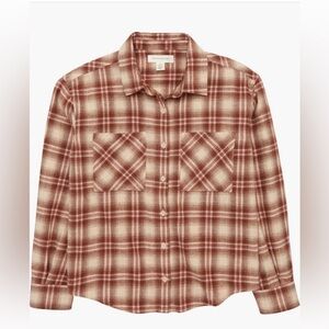 Treasure & Bond Oversized Flannel Button-Up Shirt in Beige Ashland Plaid